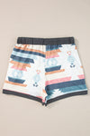 White Aztec Print Drawstring Waist Casual Shorts-Bottoms-MomFashion