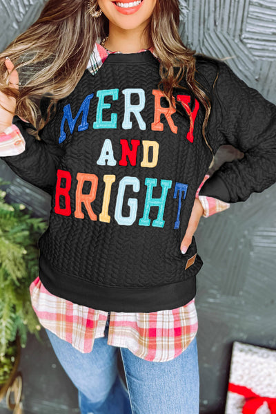 Black Merry And Bright Cable Knit Pullover Sweatshirt-Tops-MomFashion