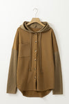 Brown Button Up Contrast Knitted Sleeves Hooded Jacket-Outerwear-MomFashion