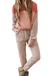 Fiery Red Corded 2pcs Colorblock Pullover and Pants Outfit-Loungewear-MomFashion