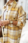 Yellow Plaid Flap Pocket Long Sleeve Shacket-Outerwear-MomFashion