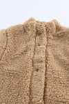 Khaki Snap Button Pocketed Sherpa Vest Jacket-Outerwear-MomFashion