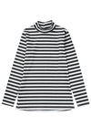 Black Striped Print Textured Knit Long Sleeve Tee-Tops-MomFashion