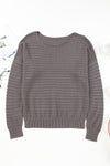 Gray Textured Knit Round Neck Dolman Sleeve Sweater-Tops-MomFashion