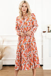 Multicolor Boho Floral Collared Long Sleeve Ruffled Dress-Dresses-MomFashion