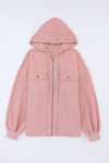 Pink Flap Pocket Drawstring Hood Zip Up Jacket-Outerwear-MomFashion