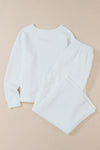 White Ultra Loose Textured 2pcs Slouchy Outfit-Loungewear-MomFashion