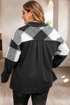 Black Plaid Patchwork Plus Size Corduroy Shacket-Plus Size-MomFashion