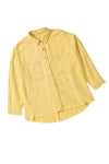 Yellow Distressed Fringe Trim Denim Jacket-Outerwear-MomFashion