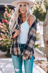 Black Oversize Rounded Hem Plaid Shacket with Slits-Outerwear-MomFashion