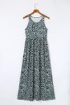 Gray Leopard Print Pocketed Sleeveless Maxi Dress-Dresses-MomFashion