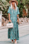 Sky Blue Paisley Print Boho Holiday Ruffle Tiered Maxi Dress-Dresses-MomFashion