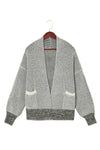 Gray Chunky Waffle Knit Oversized Collar Cardigan-Tops-MomFashion