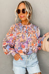 Multicolour Floral Bishop Sleeve Frilled Round Neck Blouse-Tops-MomFashion