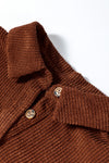 Coffee Textured Corduroy Puff Sleeve Shacket-Outerwear-MomFashion