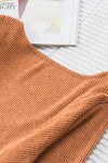 Brown U Neck Textured Long Sleeve Top-Tops-MomFashion