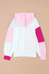 Pink Colorblock Exposed Seam Loose Sleeve Hoodie-Tops-MomFashion