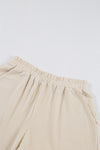 Beige Corded V Neck Slouchy Top Pocketed Shorts Set-Loungewear-MomFashion