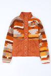 Brown Quilted Patch Pockets Aztec Furry Jacket-Outerwear-MomFashion