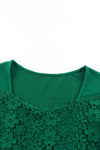 Green Lace Crochet V Neck Long Sleeve Top-Tops-MomFashion