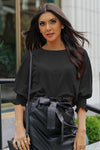 Black Smocked Wrist Shift Top-Tops-MomFashion