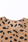 Leopard V Neck Ruffled Cuffs Loose Blouse-Tops-MomFashion