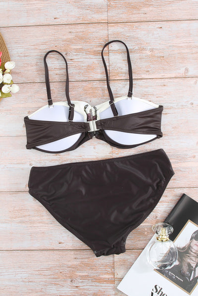 Brown Gradient Color Block Push Up Bikini Swimwear-Swimwear-MomFashion