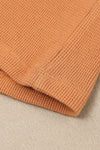 Orange Waffle Knit Henley Top-Tops-MomFashion