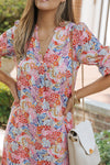 Multicolor Boho Floral Printed Flutter Sleeve Dress-Dresses-MomFashion