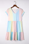 Multicolor Striped Color Block Tiered Mini Dress-Dresses-MomFashion