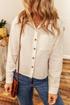 Stripes Chest Pocket Crinkled Shirt-Tops-MomFashion