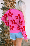 Rose Big Flower Knit Ribbed Trim Sweater-Tops-MomFashion