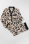 Khaki Cheetah Contrast Trim Loose Fit Two Piece Sleepwear-Loungewear & Sleepwear/Sleepwear-MomFashion