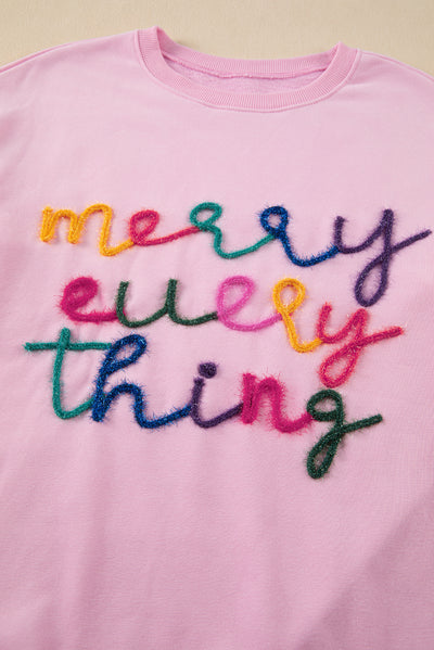 Peach Blossom Merry Every Thing Glitter Slogan Sweatshirt-Tops-MomFashion