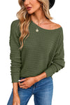 Green Textured Knit Round Neck Dolman Sleeve Sweater-Tops-MomFashion