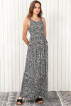 Gray Leopard Print Pocketed Sleeveless Maxi Dress-Dresses-MomFashion