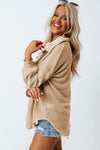 Khaki Waffle Knit Button Up Casual Shirt-Tops-MomFashion