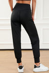 Black Exposed Seam High Waist Pocketed Joggers-Bottoms-MomFashion