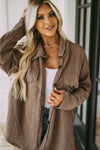 Khaki Oversize Textured Knit Button Front Shacket-Outerwear-MomFashion