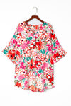 Rose Plus Size Floral Print Kimono Sleeve Shirt-Plus Size-MomFashion