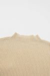 Oatmeal Patch Pocket Ribbed Knit Short Sleeve Sweater-Tops-MomFashion