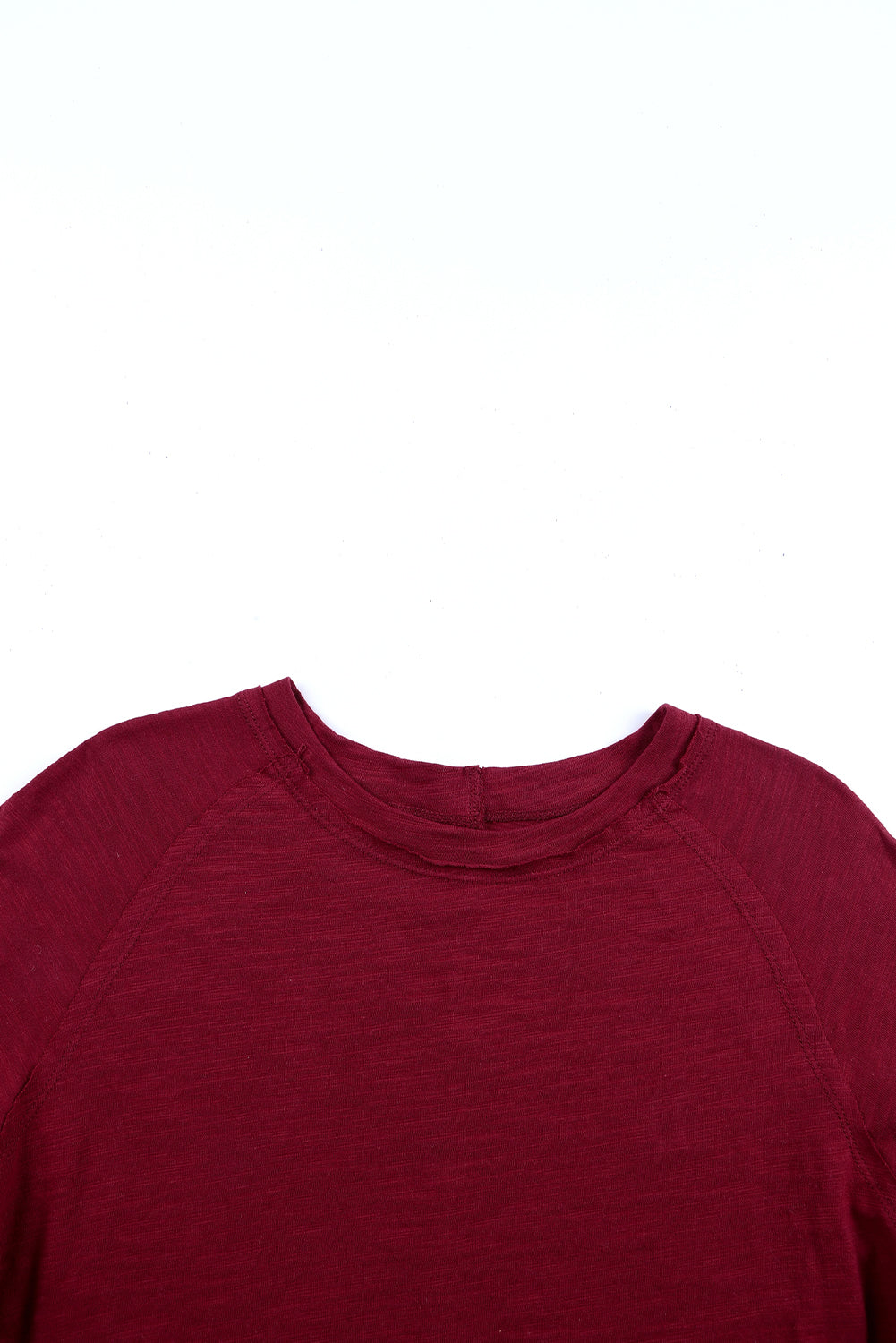 Red Solid Crew Neck Long Sleeve Top-Tops-MomFashion
