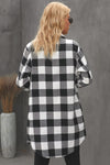 Black Turn-down Collar Plaid Shirt Coat-Outerwear-MomFashion