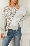 Asymmetrical Leopard Texture Splicing Loose Sweatshirt-Tops-MomFashion