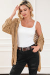 Camel Pointelle Knit Pocket Open Front Cardigan-Tops-MomFashion