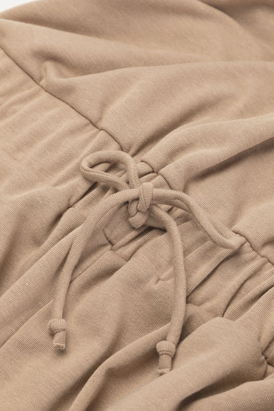 Light French Beige Cap Sleeve Open Back Drawstring Jogger Jumpsuit-Bottoms-MomFashion
