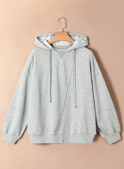 Gray Active Patchwork Detail Warm Winter Hoodie-Tops-MomFashion