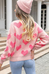 Light Pink Valentine’s Day Heart Jacquard Knit Sweater-Tops-MomFashion