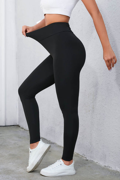 Black Criss Cross Tummy Control High Waist Leggings-Bottoms-MomFashion