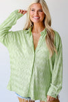 Laurel Green Textured Side Split Casual Shirt-Tops-MomFashion